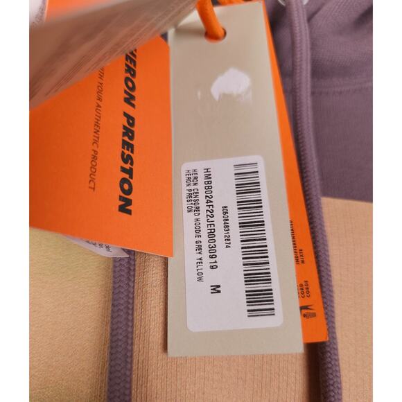 Heron Preston Men's Censored Graphic Logo Hoodie Cotton Grey Yellow Medium NWT - Picture 8 of 8